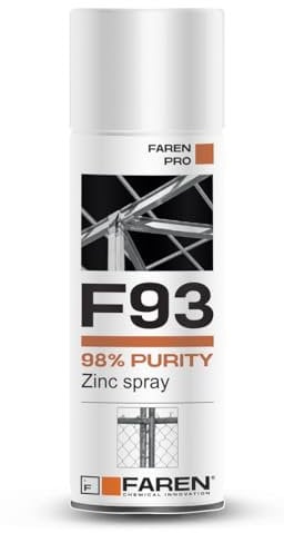 FAREN F93 Zinco Spray Purezza 98%, Zincante A Freddo, Anticorrosivo, Antiruggine, tinta Chiaro brillante, particolarmente adatto per il Ritocco di Parti Saldate e Ossidate, 400ml