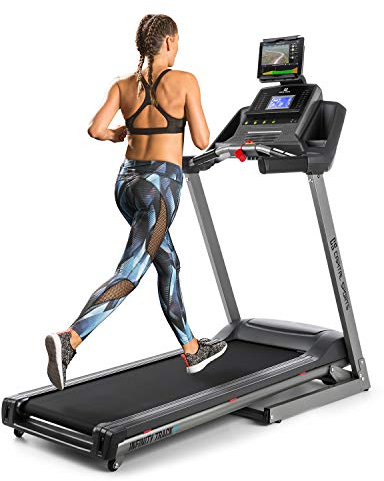CAPITAL SPORTS Infinity Track Laufband - 5 PS Treadmill mit integrierten Lautsprechern & AUX-IN, Laufbahn mit Pulssensor, 36 Programme, klappbar, Bodenrollen, hellgrau