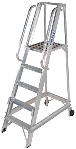 7 Tread 1.7m Aluminium Warehouse Picking Steps & Handrail – Narrow Aisle Portable Safety Stair Platform Ladders – Mobile Push/Pull Safety Steps – 3.3m Working Height – Castor Wheels Easy Movement