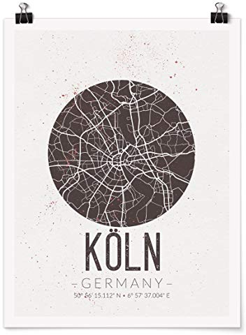 Bilderwelten Poster Wanddekoration Stadtplan Köln - Retro Selbstklebend seidenmatt 60 x 45cm