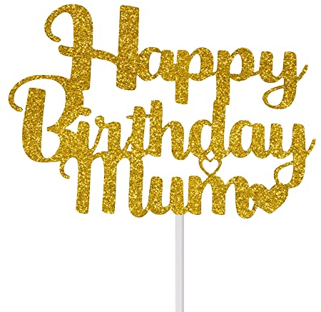 Happy Birthday Mum Cake Topper - By 3 LITTLE DESSERTS - Birthday Gifts for Mum - Happy Birthday Cake Decorating Toppers - Mom Mother Mummy Made in UK (GOLD)
