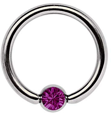 Titan Piercing Schmuck Ring 1,6 x 10 mm mit Zirkonia Kugel in lila