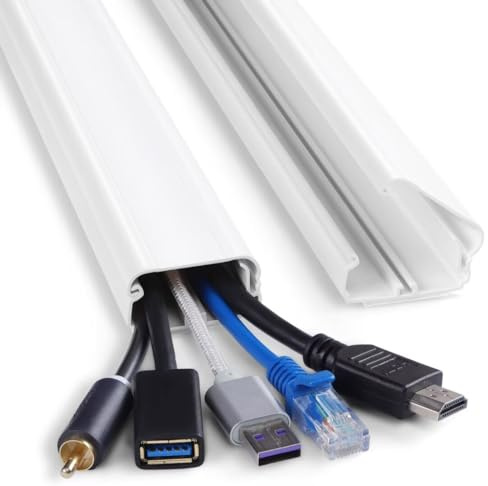 Kabelkanal weiß 80 cm (2x40 cm Set) – Selbstklebend mit 4x2 cm Kabelkanal für TV-Wandmontage – Kabelschacht für 3-6 Kabel – Überstreichbare Kabelabdeckung von ZhiYo