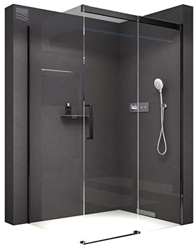 BERNSTEIN® Duschkabine mit Schiebetür Eckdusche DX906 FLEX Schwarz matt- Dusche Schiebetür x Breite: 140x90cm Duschglas aus 8mm ESG Klarglas mit NANO-Beschichtung