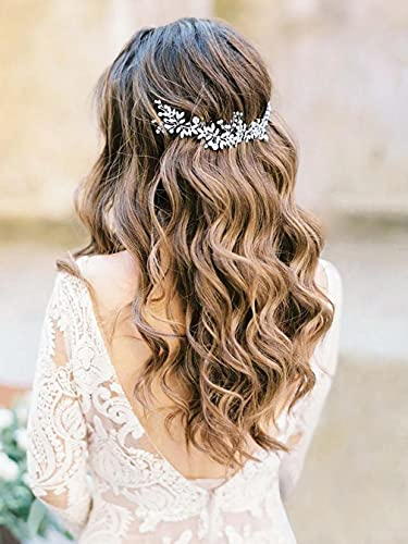 Runmi Brautschmuck mit Perlen, Haarschmuck für die Braut, silberfarben, Kristall-Hochzeits-Stirnbänder, Blatt-Braut-Kopfschmuck für Damen und Mädchen