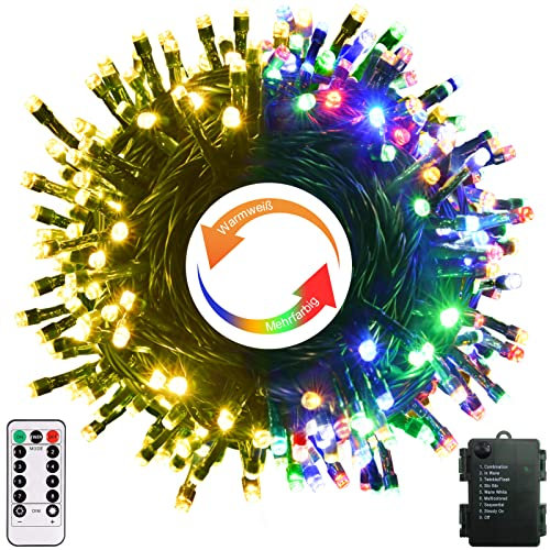 ZAIYW Colour Changing Christmas Fairy Lights Battery Operated Warm White & Multicolour 10m 100 LED with Remote Timer Dimmable Outdoor Indoor Twinkle for Xmas Tree Holiday Party Decor