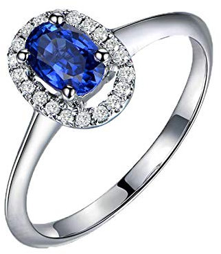 Gualiy Echt Gold 18 Karat Ring, Saphirring Weißgold 750 Gold Halo Ring mit Blau Saphir und Diamant 0.67 Carat Eheringe Verlobungsringe Größe 54 (17.2)