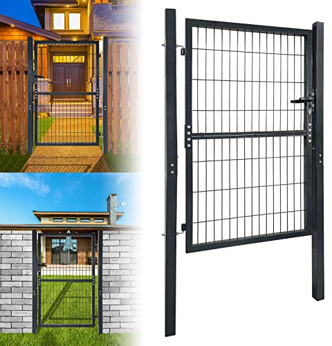 VA-Cerulean Gartentor 150 * 100cm Gartentür mit Schloss und Griff starker Stahl Gartentore Zauntor Gartenpforte Hoftor garten zaunelemente metall sichtschutz zaun Gartenzaun Anthrazit