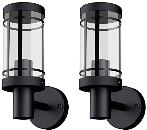 SSC-LUXon 2 Stück MIENTO Wandleuchte Laterne Aussen modern - Wandlampe schwarz wetterfest IP44 Lampenfassung für 1x E27