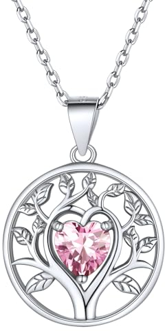 Supcare Collana Donna Argento 925, Punto Luce Collana Albero della Vita Donna, Tormalina Rosa Collane Donna con Pietra Portafortuna, Regalo Donna Compleanno Natale