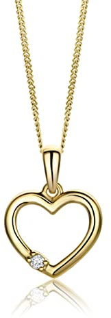 MIORE Diamant Schmuck Damen Herz Halskette mit Anhänger 0,02 Ct Solitär Diamant in Krappenfassung Klassische Kette aus Weißgold/Gelbgold 9 karat (375) Gold, 45 cm lang