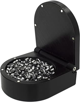 Kube3d Pellet Ammunition Case (Round) – Hard Plastic Protective Cover, Flip Lid Magnetic Ammo Box for Air Rifle Storage and Safety (Black, Fits: 500 x .22 Pellets)