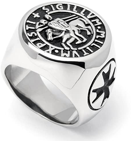 Schmuck-Checker Templer Siegelring historisches Motiv hochwertiger Kreuzritter Ring aus 316L Edelstahl Herren Geschenk Tempelritter (58 (18,4 mm Ø))