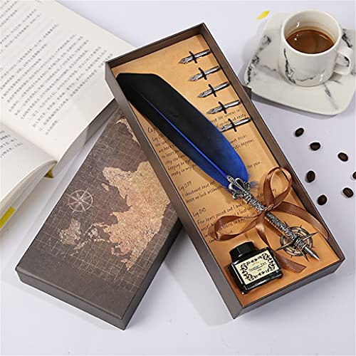 Europäische Retro-Gravur Metallstift + leere Flasche + 5 Ersatzfeder + Federstift Hochzeit Geburtstag Halloween (Farbe: F) (B)