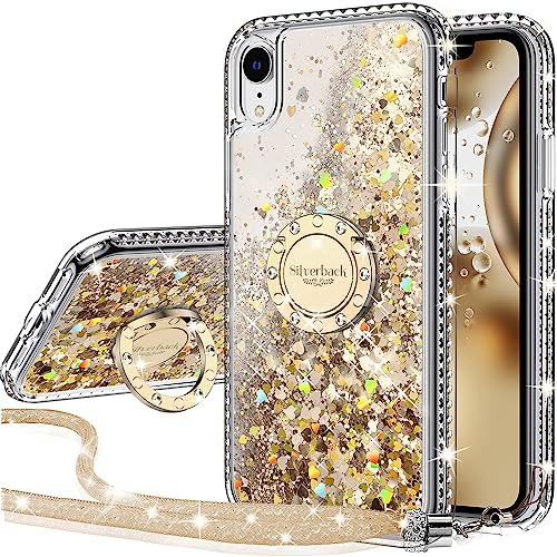 Miss Arts Coque pour iPhone XR, Fille Silicone Paillette Strass Bling Glitter de Luxe avec Support, Liquide Gel Bumper Housse Etui de Protection pour Apple iPhone XR - Or