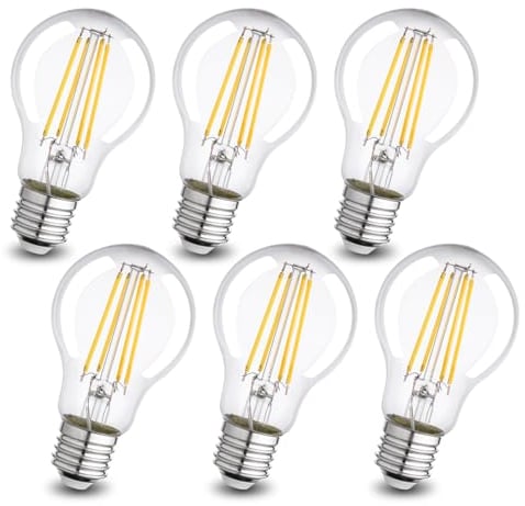 Wesome Lighting E27 LED Energieklasse A Glühbirne, 2,2W 470LM 3000K Warmweiß Leuchtmittel, A60 Filament Edison Retro Glühlampe, Ultraeffiezent Nicht Dimmbar, 6 Stück