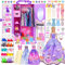 91pcs 11.5 inch Girl Doll with Clothes, Accessories, Closet, Princess Gowns, Fashion Dresses, Outfits, Swimsuits, Shoes, Hangers, Doll Dress Up Toys for Girls, Kids, Toddlers
