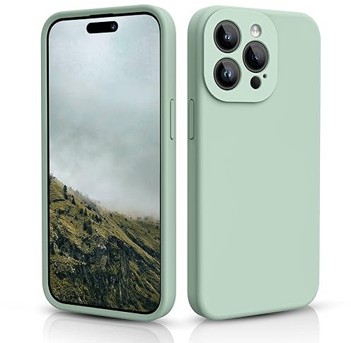 CALOOP Slim-Fit for iPhone 15 Pro Max Case,Skin Soft Liquid Silicone,Sturdy Hard Frame Shockproof Cover with Anti-Scratch Microfiber Lining,Full Protection for Screen and Lens,6.7 inch(Mint Green)