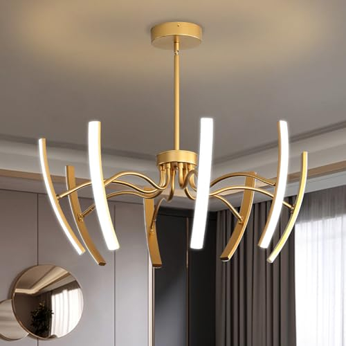 minifair LED Lampe Wohnzimmer,DIY Dimmbare Kronleuchter Modern Mit Fernbedienung,Gold Kronleuchter FüR Wohnzimmer Esstisch Schlafzimmer Esszimmer Gang,8 Köpfe LED-Pendelleuchte Φ990Xh560