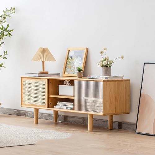 WOLWES TV Schrank Bambus Lowboard, Schiebetüren, Kabelführungsloch, Verstellbares Regal, TV Bank Fernsehschrank für Fernseher Bis 55 Zoll (Size : 1.2m)