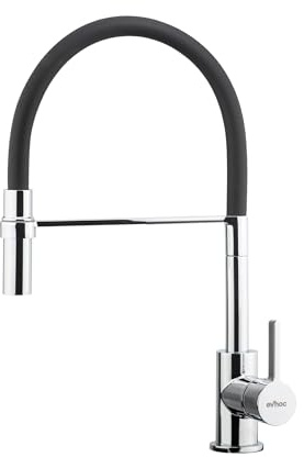 EVHOC Rubinetto Lavello Cucina con Doccetta Estraibile, Cromo, TAHLIA | Miscelatore Monocomando con Doccetta Estraibile, Girevole a 180°, Made in Italy