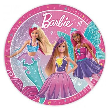 ALMACENESADAN- 8 Assiettes en Carton de 23 cm, idéales pour Les fêtes et Les Anniversaires sous Licence Barbie, 8435510350697, Multicolore