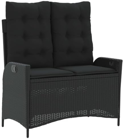 vidaXL Gartenbank Verstellbar mit Kissen Schwarz Poly Rattan