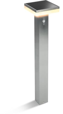 Esotec Solar PIR-Standleuchte für außen BALOU 84 CCT | Edelstahl | LIFEPO4 Akku | PIR Bewegungsmelder LED Außenleuchte Gartenbeleuchtung Wegbeleuchtung | metall silber H=84cm 102934