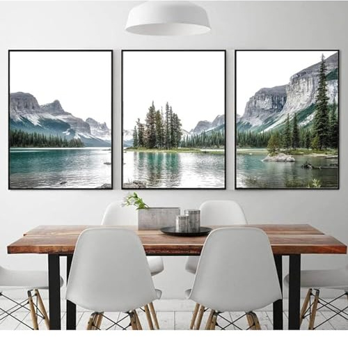 3er Poster Set, Moderne Berge Wald Natur Landschaft Bilder, Ohne Rahmen Wandbilder, Wanddeko Leinwandbilder Schlafzimmer Deko Esszimmer Wohnzimmer (30x40cm)