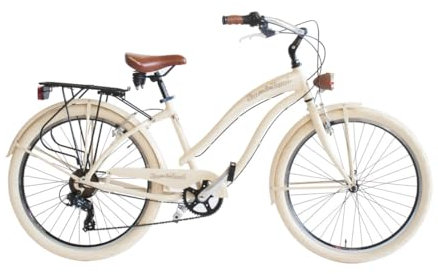 Via Veneto Bazam - Sun on the Beach Lady Damenfahrrad Cruiser, 66 cm (26 Zoll), 6 Gänge, Größe 43, beige, Retro Vintage aus Aluminium | VV790L