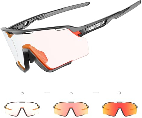 KAPVOE Selbsttönend Fahrradbrille Photochromatische Radbrille MTB Brille Herren Damen Klar Sportbrille Rennrad Sonnenbrille Radsport Laufen Golf Baseball Wandern Volleyball Tennis Angeln Softball RE01