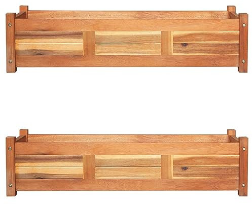 LAPOOH Garten-Hochbeete 2 STK Hochbeet Balkon, Pflanztisch, Kräutergarten, Kräuterbeet, Kräuterspirale, Blumenkasten, Pflanzkasten, Akazienholz 100x30x25 cm