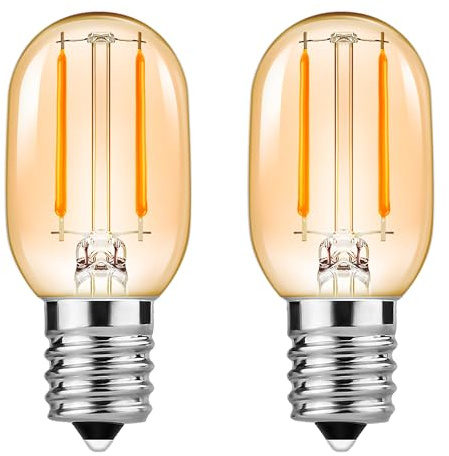 EvaStary E14 LED Glühbirne Warmweiss 1W, T22 E14 Vintage Mini Röhrenbirne Ersatz 10W Glühlampen, 2200K Bernstein Glas Nachtlicht, 220-240V Kühlschranklampe, Nicht Dimmbar, 2 Stück