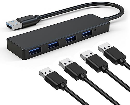 USB Hub, 4 Port Ultra-Slim USB 3.0 Data USB Extension Hub Multiport Adapter USB Splitter Portable High-speed Expansion Data Transfer for Macbook, iMac, Laptop, PC, TV, USB Flash Drives, Mobile HDD