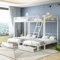 Dreifaches Etagenbett mit 2 Schubladen, Kinderbett Hochbett für 4 Kinder, Dreierbett umwandelbar in 140x200 Doppelbett & zwei 90x200 Einzelbetten, Metallbett Funktionsbett Stockbett Familienbett,Weiß