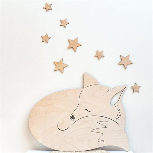 Ueiwffzo Wandsticker Kinderzimmer Wanddeko Holz, Selbstklebende Niedliche Tiere Wandaufkleber aus Holz, Holz Wand Deko für Kinderzimmer Babyzimmer Schlafzimmer (F)
