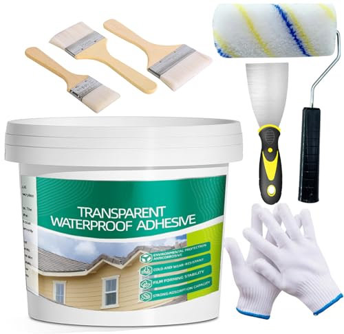 Qiveaory 5Kg/202Fl.oz Sigillante Impermeabile Liquido Trasparente Indoor Outdoor Agente Impermeabile Invisibile con Pennello di Legno Putty Knife Resistente al Taglio Guanti Da Lavoro Vernice Roller