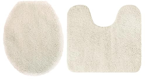 Brandsseller WC-Set 2-Teilig WC-Vorleger mit Ausschnitt 45x50 cm WC Deckelbezug 38x48 cm aus weichem Mikrofaserstoff rutschfeste-Beige