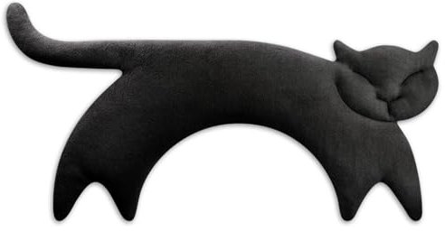 LESCHI Coussin chauffant micro ondes (47x23cm) en coton 100% bio, Chat noir, Bouillotte graines de blé 100% bio, Bouillotte micro-ondes idéale pour réchauffer cervicale, épaules, cou, nuque