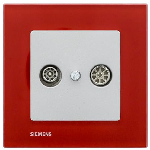 SIEMENS - Plaque simple VERRE ROUGE + Prise TV/FM SILVER DELTA MEGA