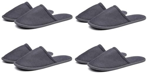 Pantofole Hotel Spa Morbide, Ciabattine Ospiti, Pantofole in Pile Corallo Punta Chiusa 4 Paia Portatili Unisex Antiscivolo Grigio