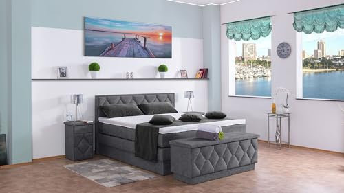 Boxspringbett Yara 240x220, DS-Dunkel Grau, 7-Zohnen Taschenfederkernmatratze, Ergoflex - Inklusive Aufbau - Deutscher Hersteller