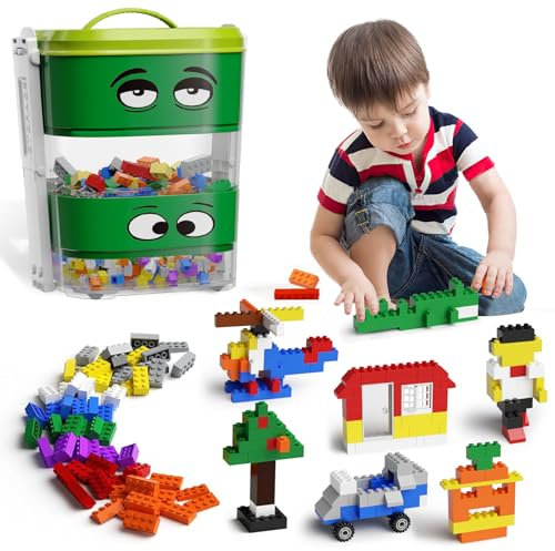 Juego de Bloques de construcción para niños Mayores de 4 años, 181 Piezas de Bloques de construcción Brick con Caja clasificadora de Bloques, Compatible con la mayoría de Las Marcas de Bloques