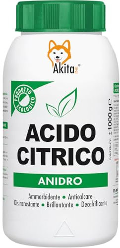 Akitaink Acido Citrico in Polvere, Puro al 100%, Naturale ed Ecologico, Multiuso per Pulizia e Igiene della Casa: Ammorbidente, Anticalcare, Brillantante, Disincrostante, Decalcificante - 1 kg (1)