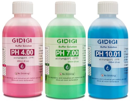 pH Meter Calibration Buffer Solution Kit, Including pH 4.00, 7.00 and pH 10.01 Solution, pH Meter Probe Calibration Buffer Solution, pH Tester Accessories 250ml*3