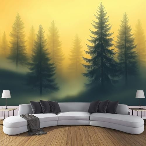 MIATCENRT Papier Peint Panoramique 3D, Brume Forêt De Pins, Adulte Enfant Autocollant Mural, Pour Salon Chambre À Coucher Couloir Moderne Espace Visuel De Abstrait Murale