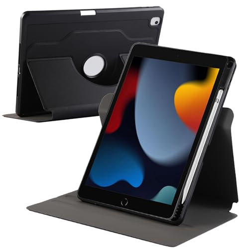 YeaQuelior Funda giratoria para iPad de 10.2 pulgadas 2021/2020/2019 (9ª/8ª/7ª generación)/iPad Air 3 10.5 pulgadas 2019/iPad Pro 10.5 pulgadas 2017 con soporte para lápices, funda protectora a prueba