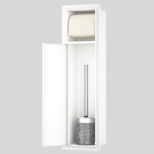 Bernkot Unterputz Toilettenpapierhalter, WC Papier Halterung, Weiß | Edelstahl Unterputz-WC-Modul für Badezimmer, Klopapierhalter mit Aufbewahrung, bietet Platz für Ersatzrollen, 63 × 15 × 15 cm