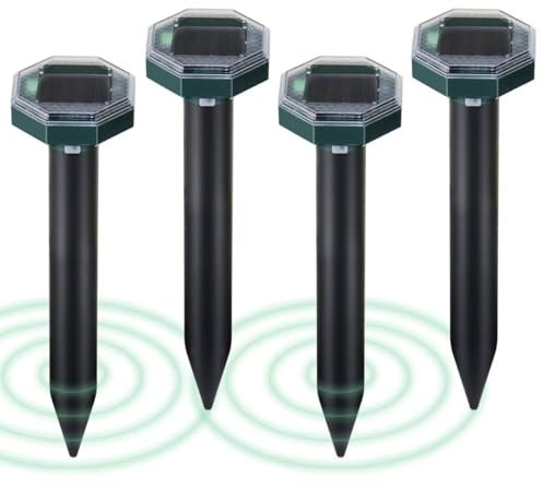 NANEEZOO Maulwurf Vertreiber - Solar Maulwurfschreck, Wühlmausschreck für den Garten, Maulwurfvertreiber mit Ultraschall für Mäuse Gopher Schlangen Maulwurf und Nagetier, 4 Stück