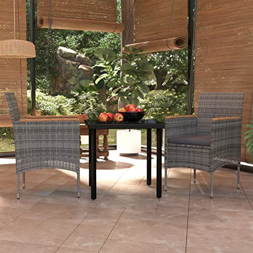 Xichuzi 3-TLG. Garten-Essgruppe mit Auflagen Grau und Schwarz, Esstisch Mit Stühlen Set, Gartenmöbel Sitzgruppe, Balkon Möbel, Gartenlounge Set, Terrassenmöbel, Balkonmöbel Set - 3099335